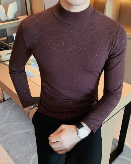 Męska koszulka z długim rękawem dopasowana z golfem