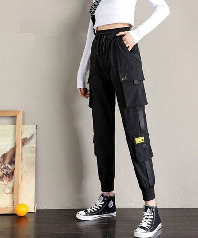 Damskie spodnie cargo z lamówką