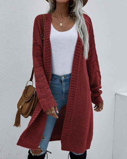 Damski sweter typu kardigan z ozdobną fakturą na rękawach