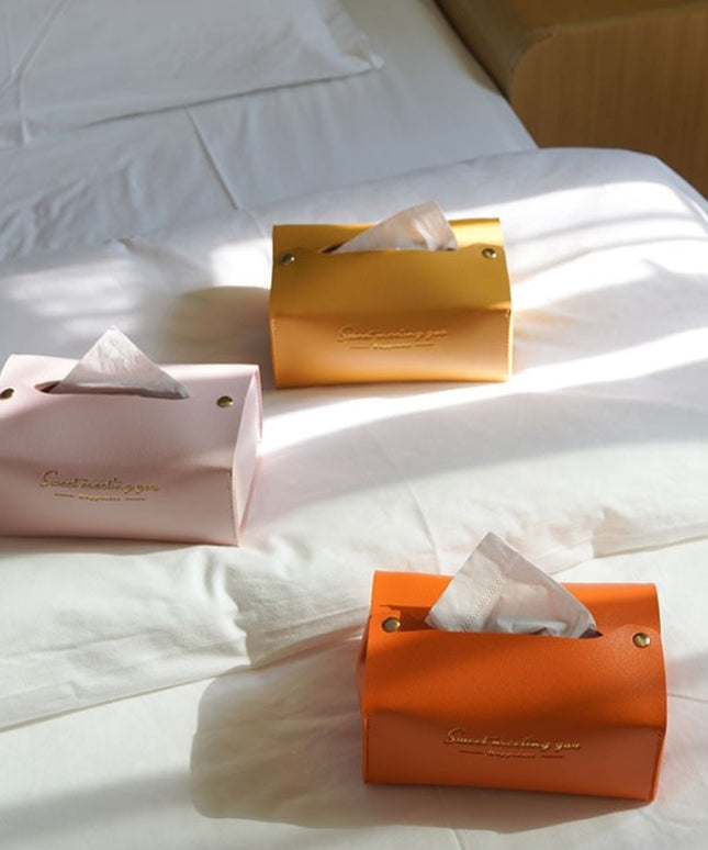 Pudełko na chusteczki skórzane w jasnych kolorach