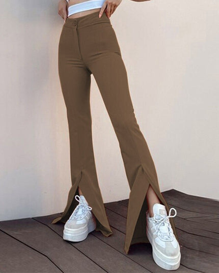 Damskie spodnie chinosy z rozciętymi nogawkami i wysokim stanem