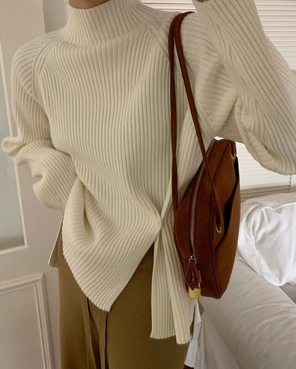 Damski sweter prążkowany z golfem zapinany na guzik