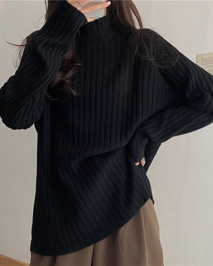 Damski sweter prążkowany z golfem o luźnym kroju