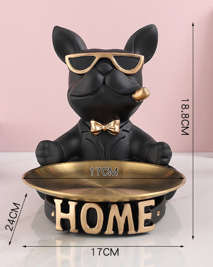Figurka funkcjonalna buldog francuski ze złotą tacą