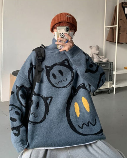 Męski sweter typu golf z nadrukiem