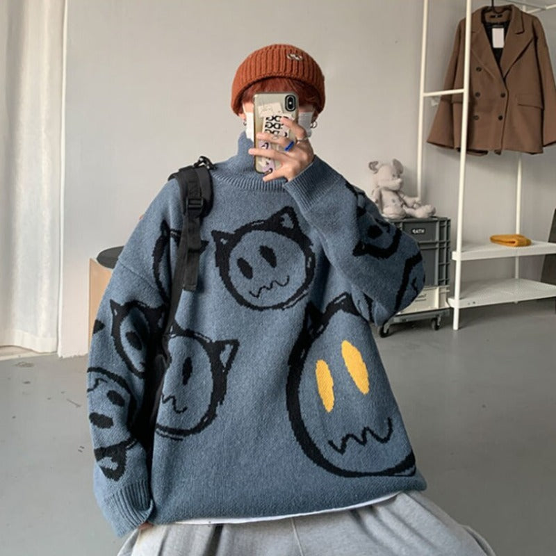 Męski sweter typu golf z nadrukiem