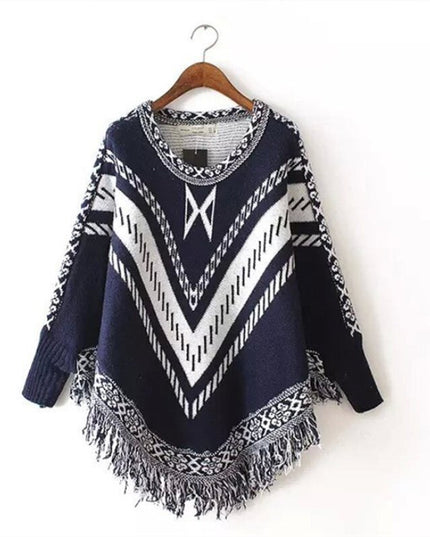 Damski sweter typu ponczo w azteckie wzory