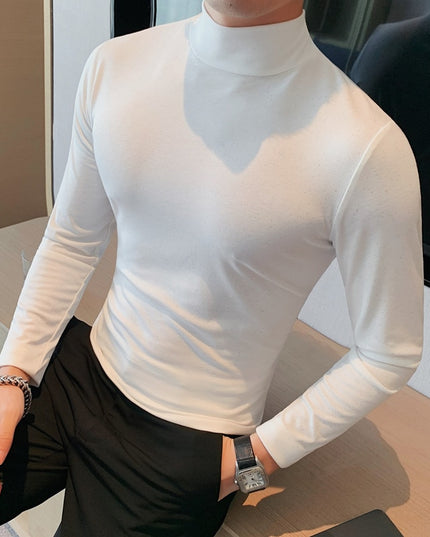 Męska koszulka z długim rękawem dopasowana z golfem