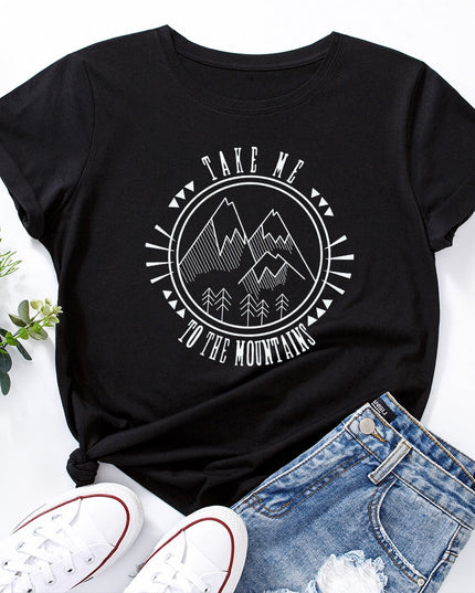 Damski T-shirt z nadrukiem z motywem gór