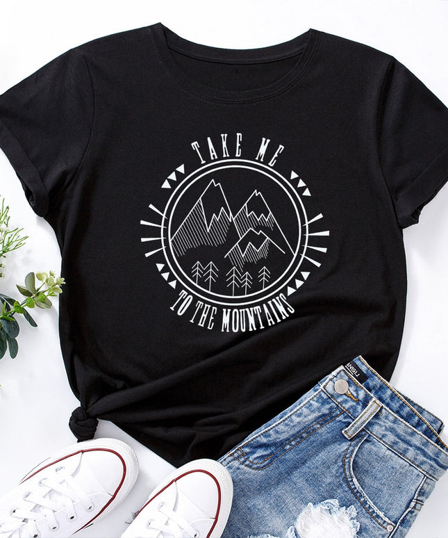 Damski T-shirt z nadrukiem z motywem gór