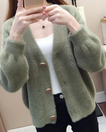 Damski sweter typu kardigan z futerkowej tkaniny