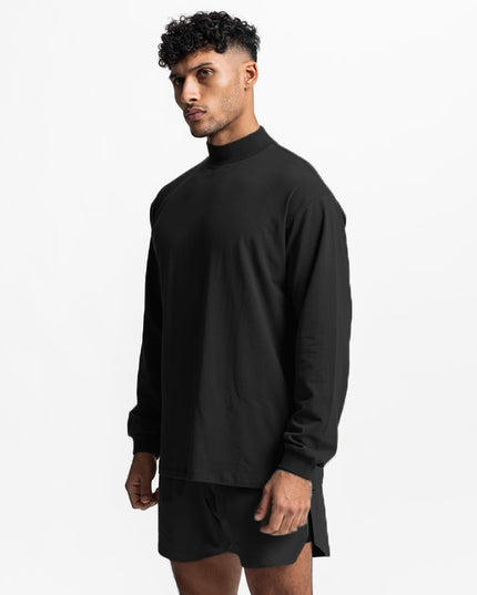 Męska koszulka z długim rękawem z półgolfem o luźnym kroju