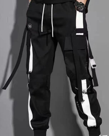 Męskie spodnie cargo z ozdobną lamówką