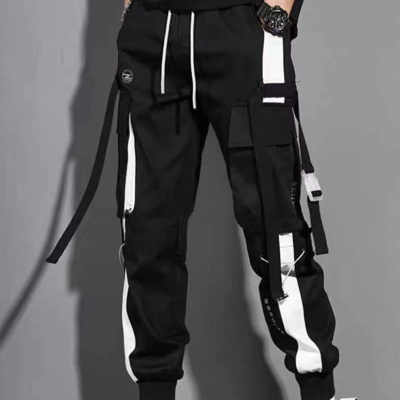 Męskie spodnie cargo z ozdobną lamówką