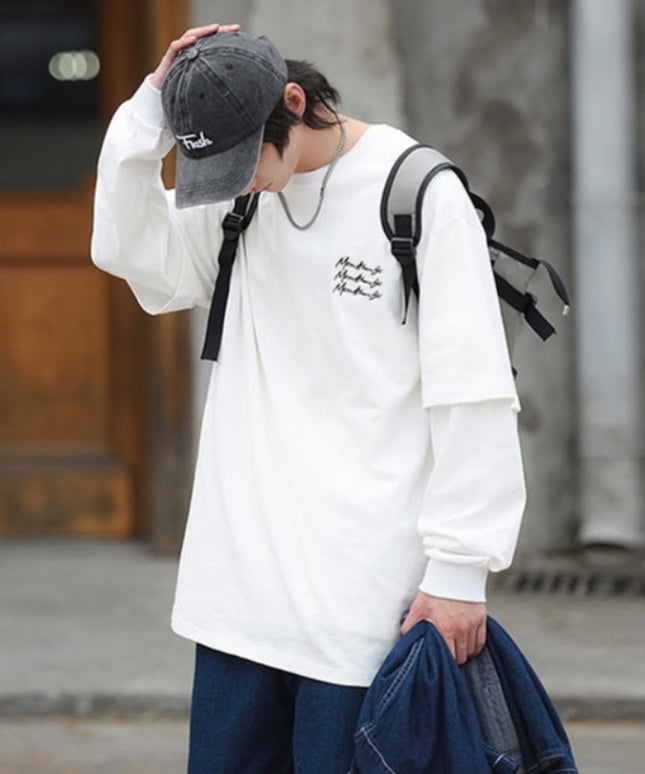 Męska koszulka z długim rękawem dwuczęściowa o luźnym kroju