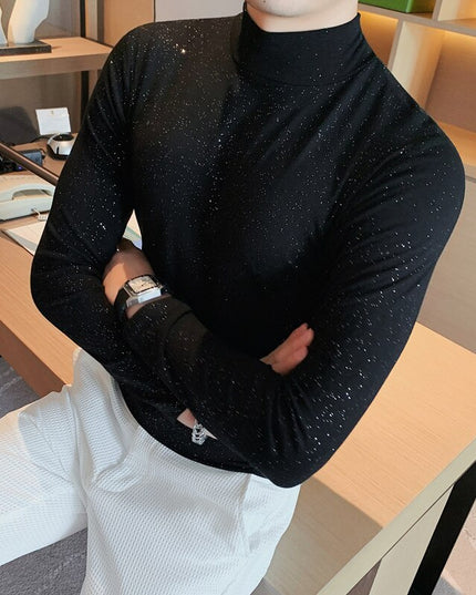 Męska koszulka z długim rękawem dopasowana z golfem