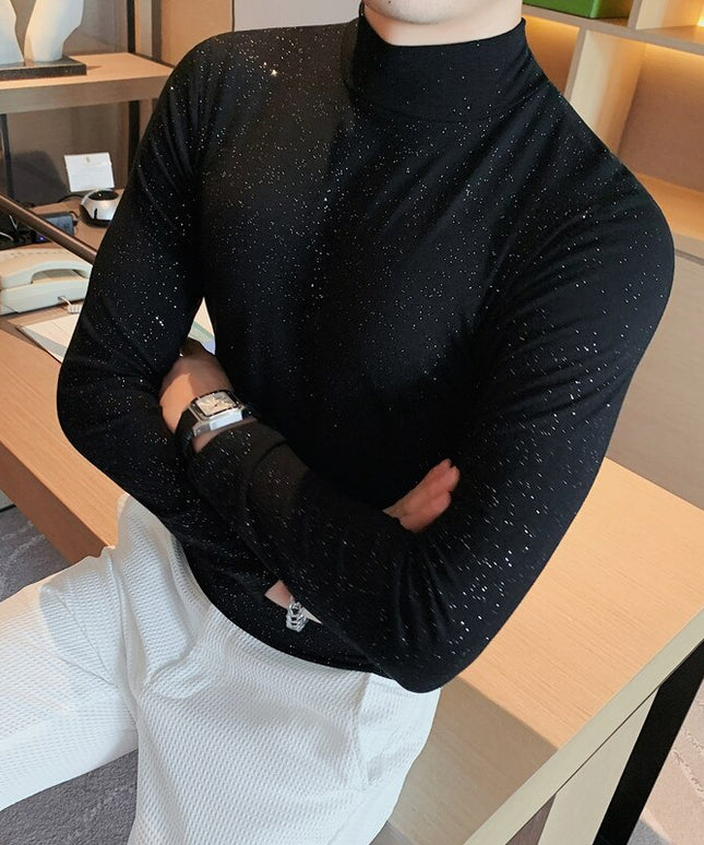 Męska koszulka z długim rękawem dopasowana z golfem