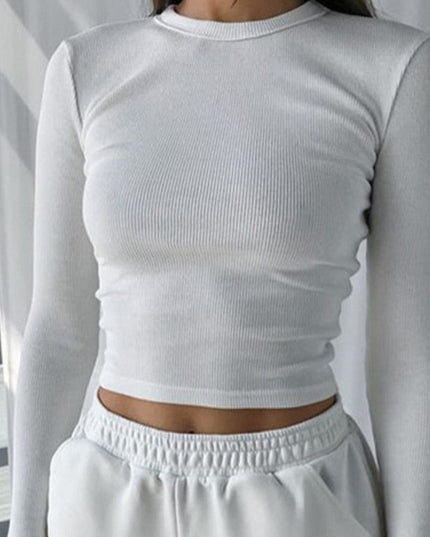 Damska koszulka z długim rękawem z prążkowanego materiału