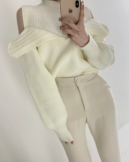 Damski sweter z golfem i odkrytymi ramionami