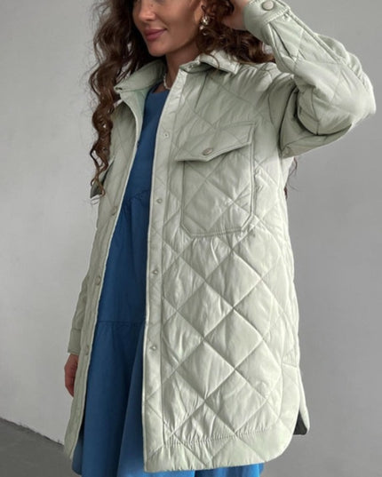 Damska kurtka zimowa pikowana wiązana w talii z kołnierzem