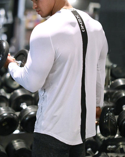 Męska koszulka z długim rękawem sportowa z paskiem na plecach