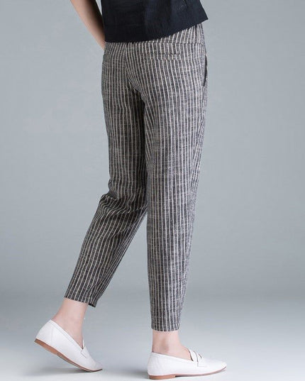 Damskie bawełniane spodnie chinosy w paski na gumce