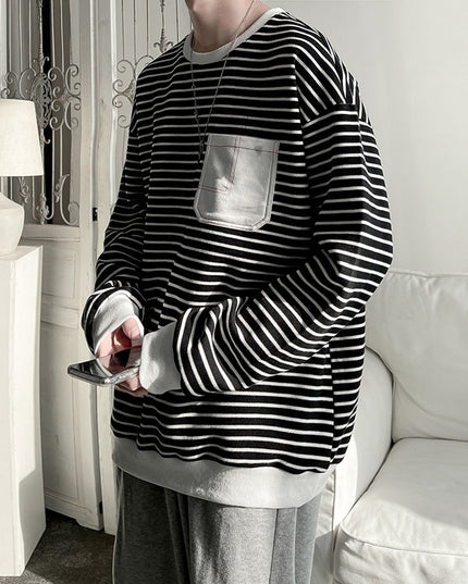 Męska bluza w paski z kieszonką