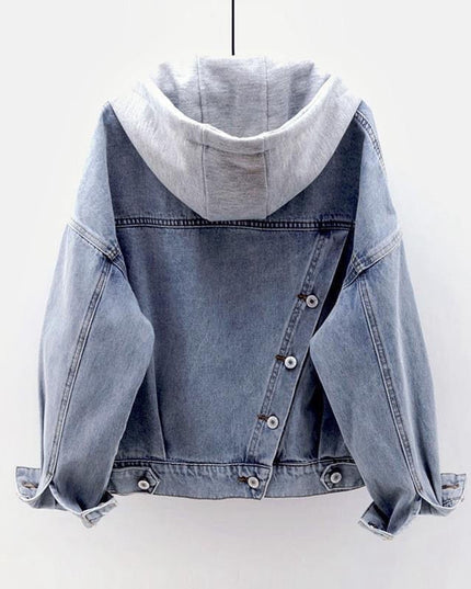 Damska kurtka jeansowa oversize z kontrastowym kapturem
