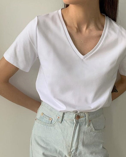 Damski T-shirt z dekoltem w serek