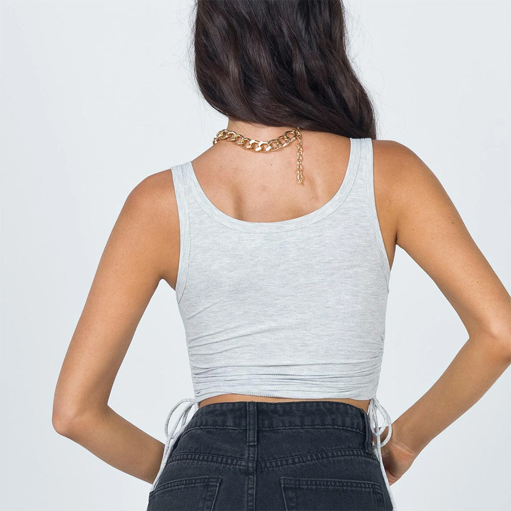 Damski crop top na ramiączkach ze ściągaczami