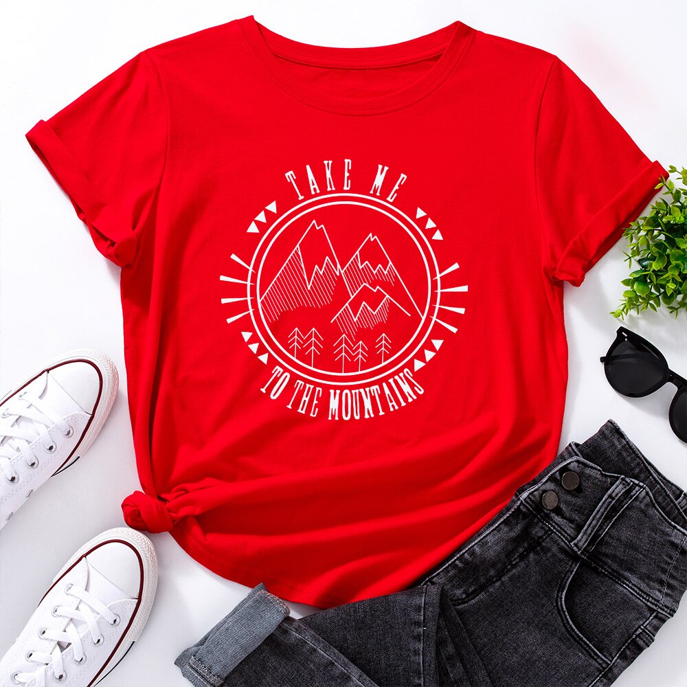 Damski T-shirt z nadrukiem z motywem gór