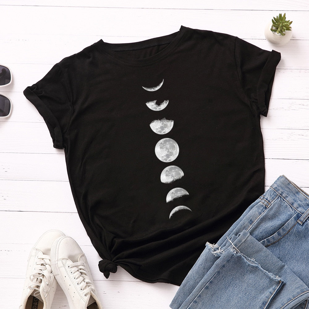 Damski T-shirt klasyczny z nadrukiem z motywem księżyca