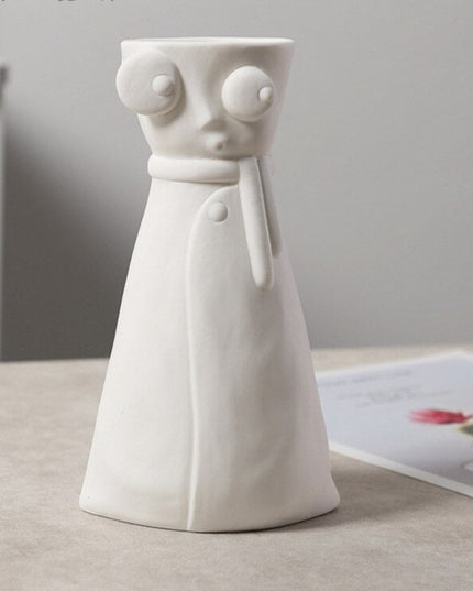 Wazon ceramiczny z motywem twarzy biały
