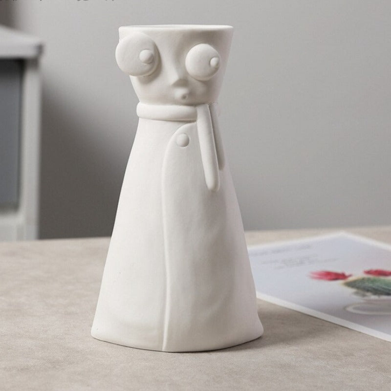 Wazon ceramiczny z motywem twarzy biały