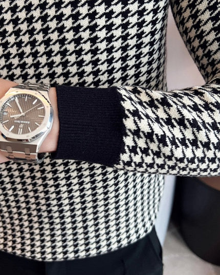 Męski sweter typu golf w pepitkę