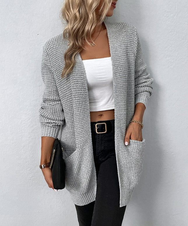 Damski sweter typu kardigan z kieszeniami