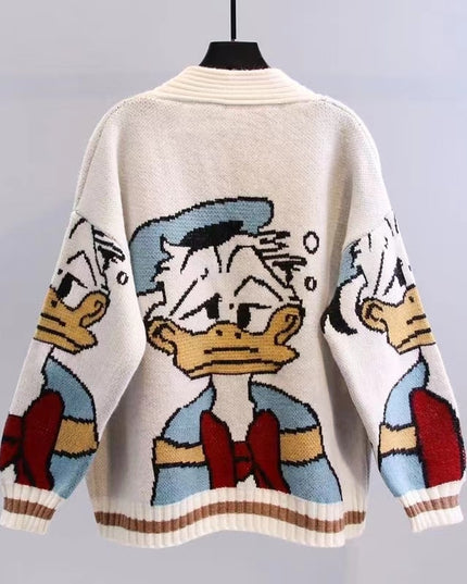 Damski sweter typu kardigan z kaczorem donaldem
