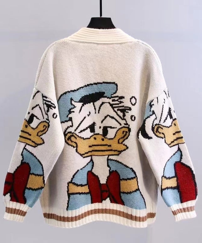 Damski sweter typu kardigan z kaczorem donaldem