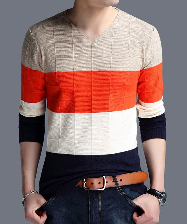 Męski sweter z dekoltem w serek w czterech kolorach