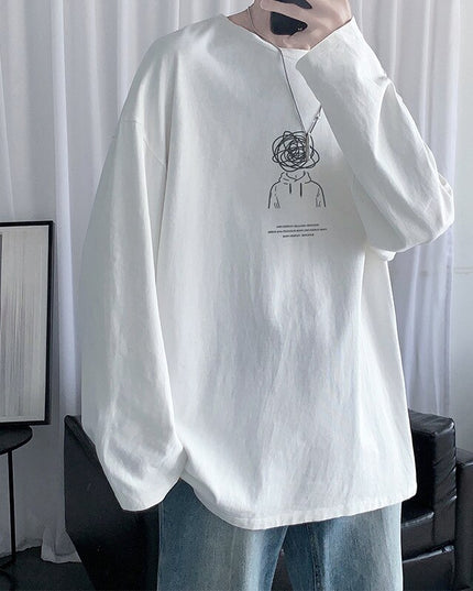 Męska koszulka z długim rękawem o luźnym kroju z nadrukiem