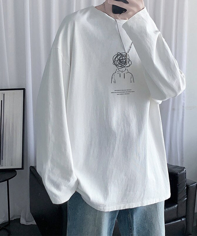 Męska koszulka z długim rękawem o luźnym kroju z nadrukiem