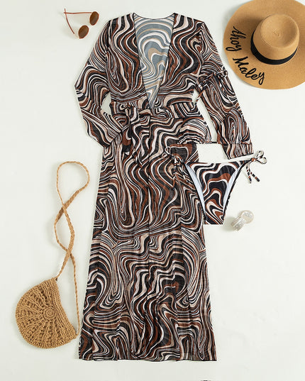 Damski dwuczęściowy strój kąpielowy bikini z narzutką plażową w komplecie