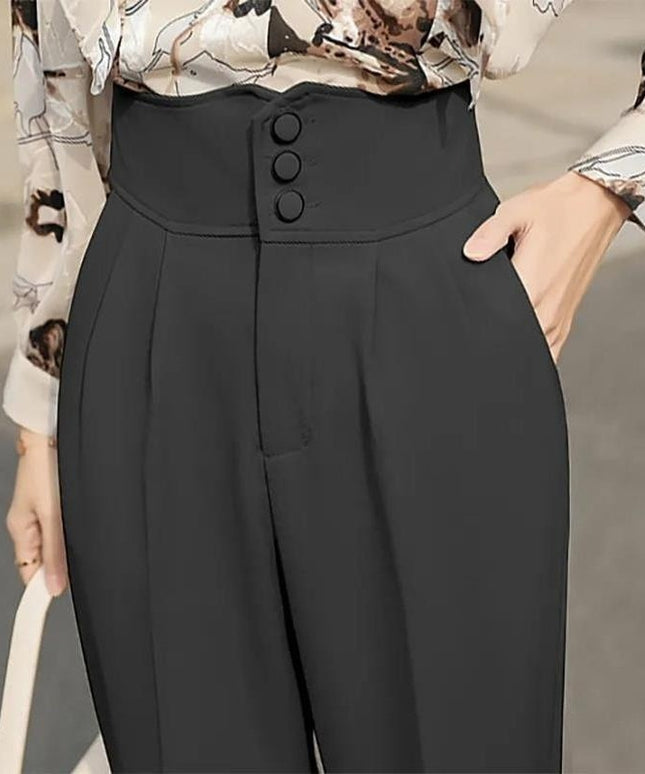 Damskie spodnie chinosy podkreślające talię zapinane na guziki