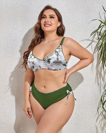 Dwuczęściowy strój kąpielowy plus size bikini we wzory z wiązaniem
