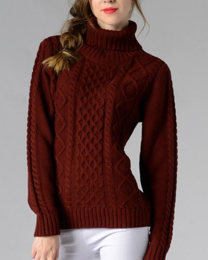 Damski sweter dziergany z golfem o prostym kroju