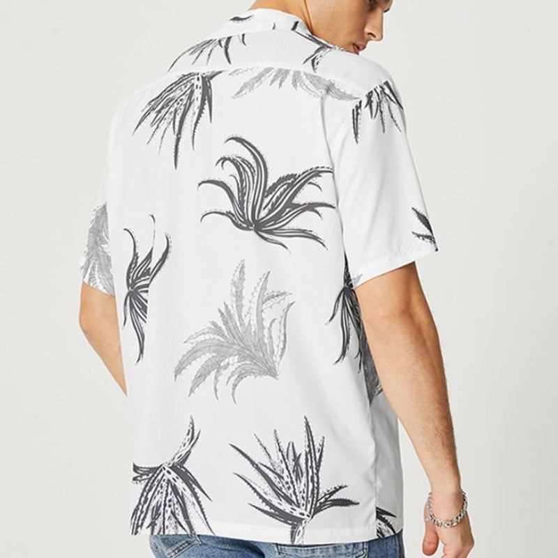 Męska koszula letnia w czarne kwiaty