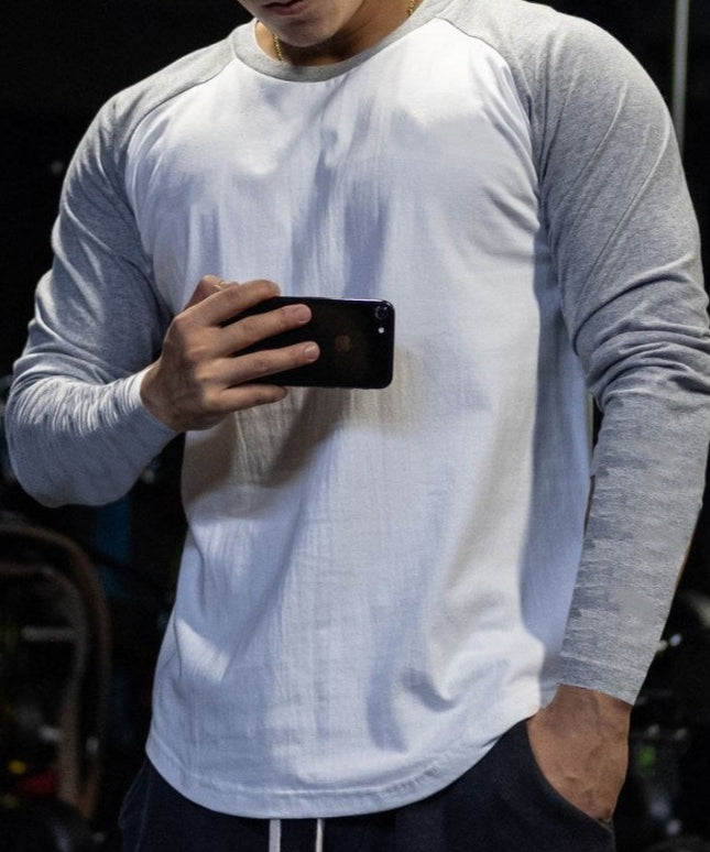 Męska koszulka z długim rękawem kontrastowa o prostym kroju