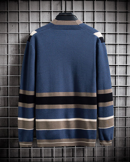 Męski sweter typu kardigan w ozdobne pasy