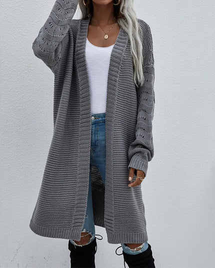 Damski sweter typu kardigan z ozdobną fakturą na rękawach