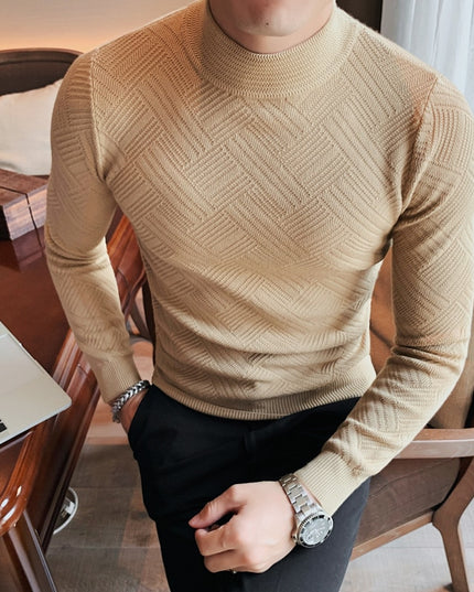Męski sweter z półgolfem z fakturowanej tkaniny